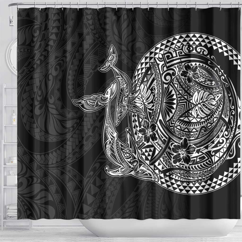 Hawaiian Whales Polynesian Art Motifs Shower Curtain Black Color LT03 - Polynesian Pride