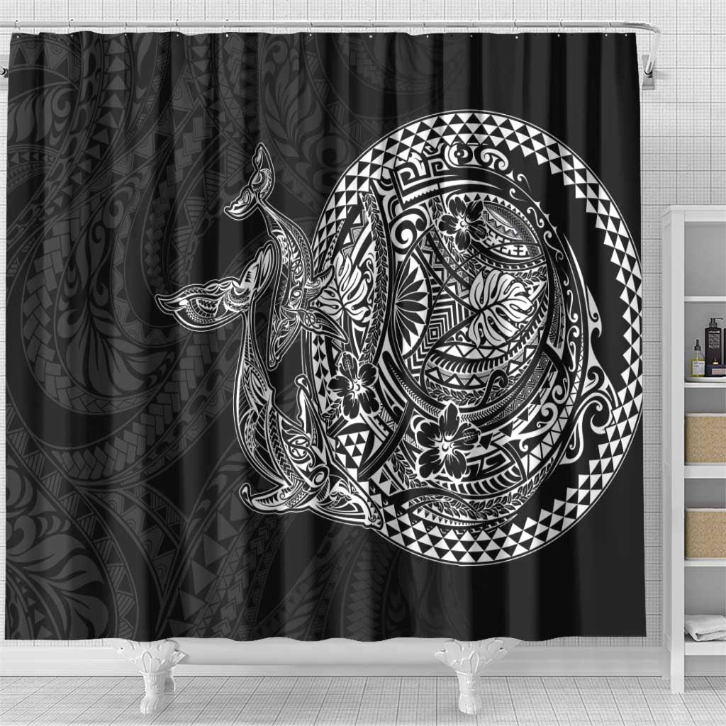 Hawaiian Whales Polynesian Art Motifs Shower Curtain Black Color LT03 - Polynesian Pride