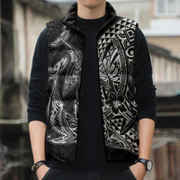 Hawaiian Whales Polynesian Art Motifs Sleeveless Puffer Jacket Black Color - Polynesian Pride