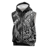 Hawaiian Whales Polynesian Art Motifs Sleeveless Zip Hoodie Black Color - Polynesian Pride