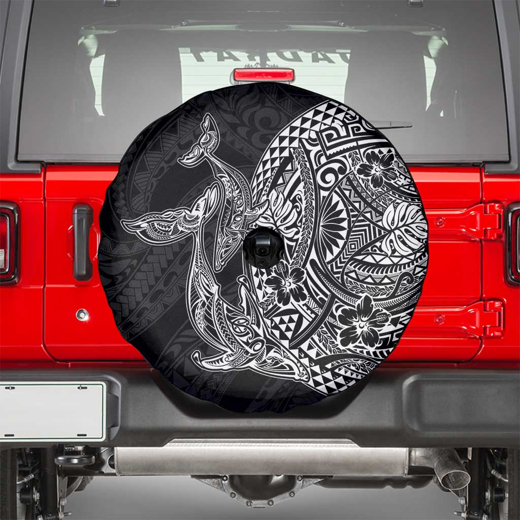 Hawaiian Whales Polynesian Art Motifs Spare Tire Cover Black Color LT03 - Polynesian Pride