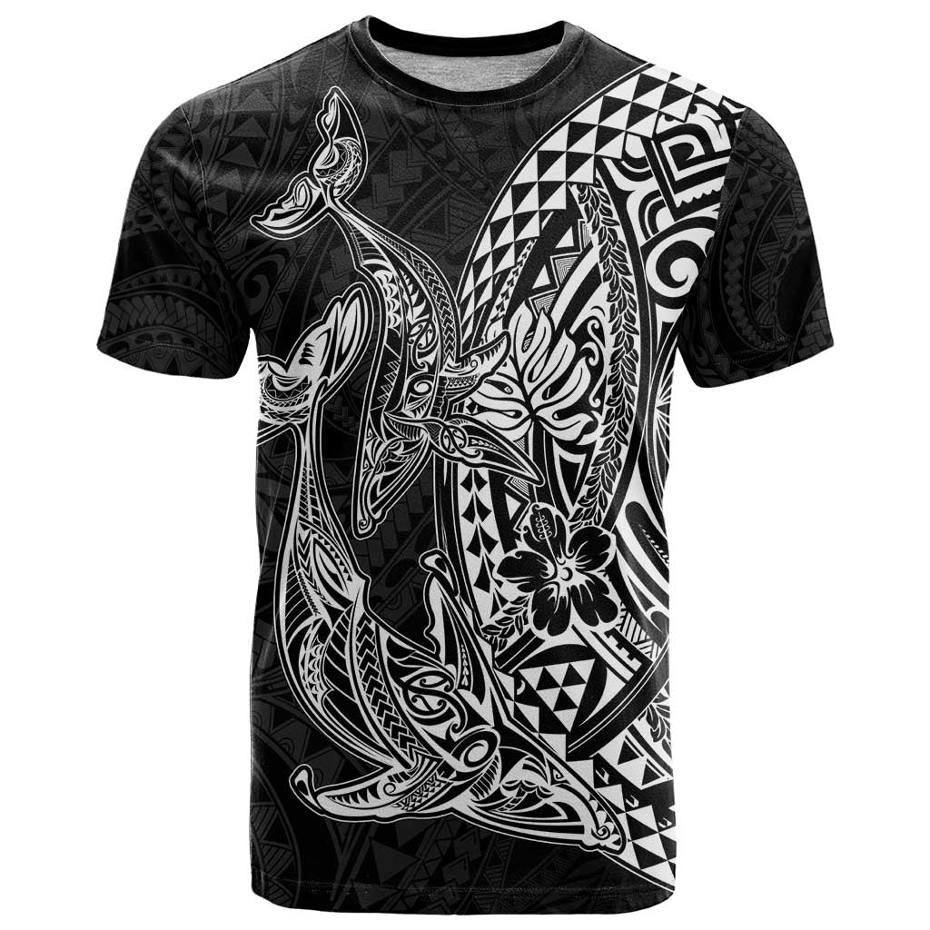 Hawaiian Whales Polynesian Art Motifs T Shirt Black Color LT03 Black - Polynesian Pride