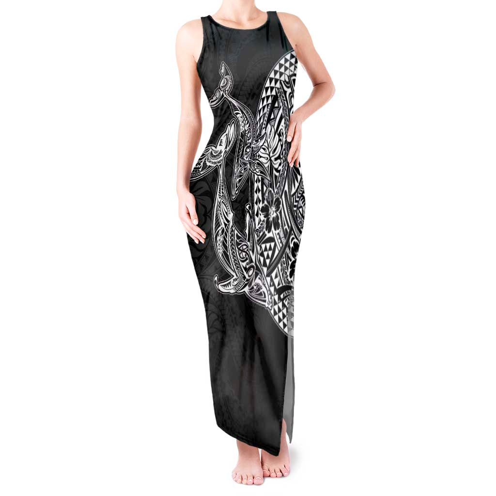 Hawaiian Whales Polynesian Art Motifs Tank Maxi Dress Black Color - Polynesian Pride