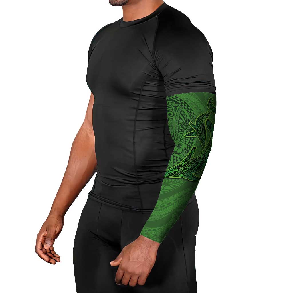 Hawaiian Whales Polynesian Art Motifs Arm Sleeves Green Color - Polynesian Pride