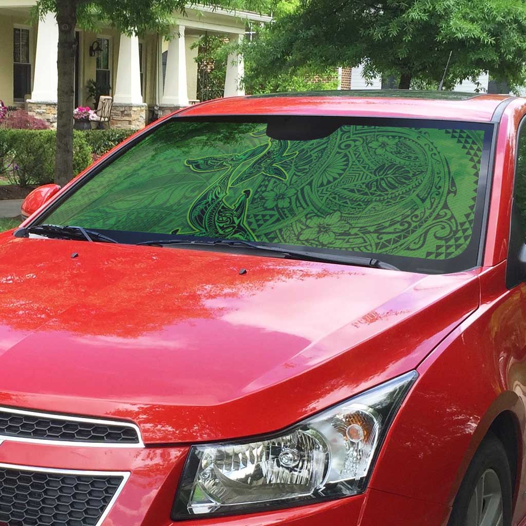 Hawaiian Whales Polynesian Art Motifs Auto Sun Shade Green Color - Polynesian Pride
