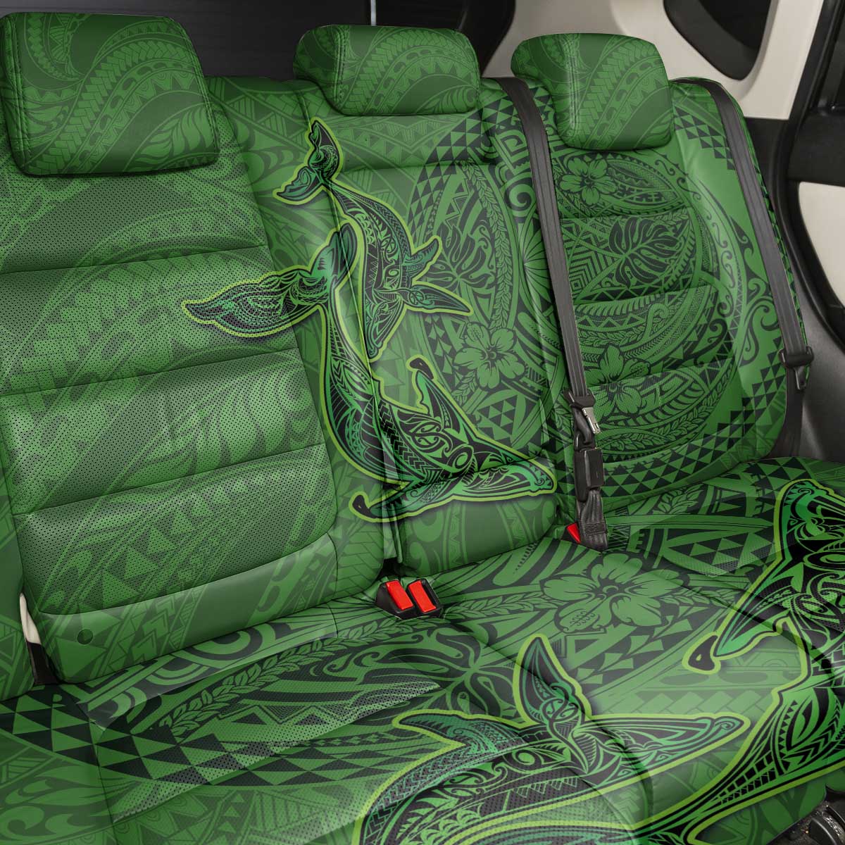 Hawaiian Whales Polynesian Art Motifs Back Car Seat Cover Green Color - Polynesian Pride