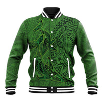 Hawaiian Whales Polynesian Art Motifs Baseball Jacket Green Color - Polynesian Pride