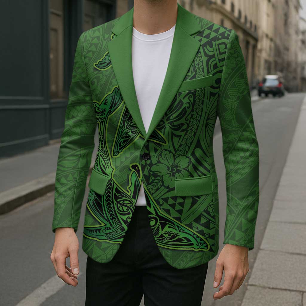 Hawaiian Whales Polynesian Art Motifs Blazer Green Color - Polynesian Pride