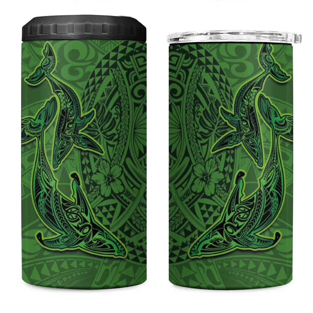 Hawaiian Whales Polynesian Art Motifs 4 in 1 Can Cooler Tumbler Green Color - Polynesian Pride