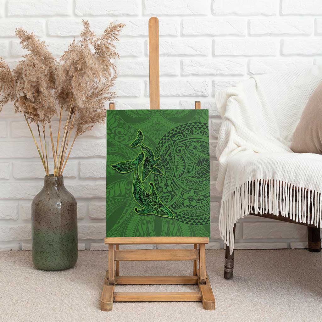 Hawaiian Whales Polynesian Art Motifs Canvas Wall Art Green Color - Polynesian Pride