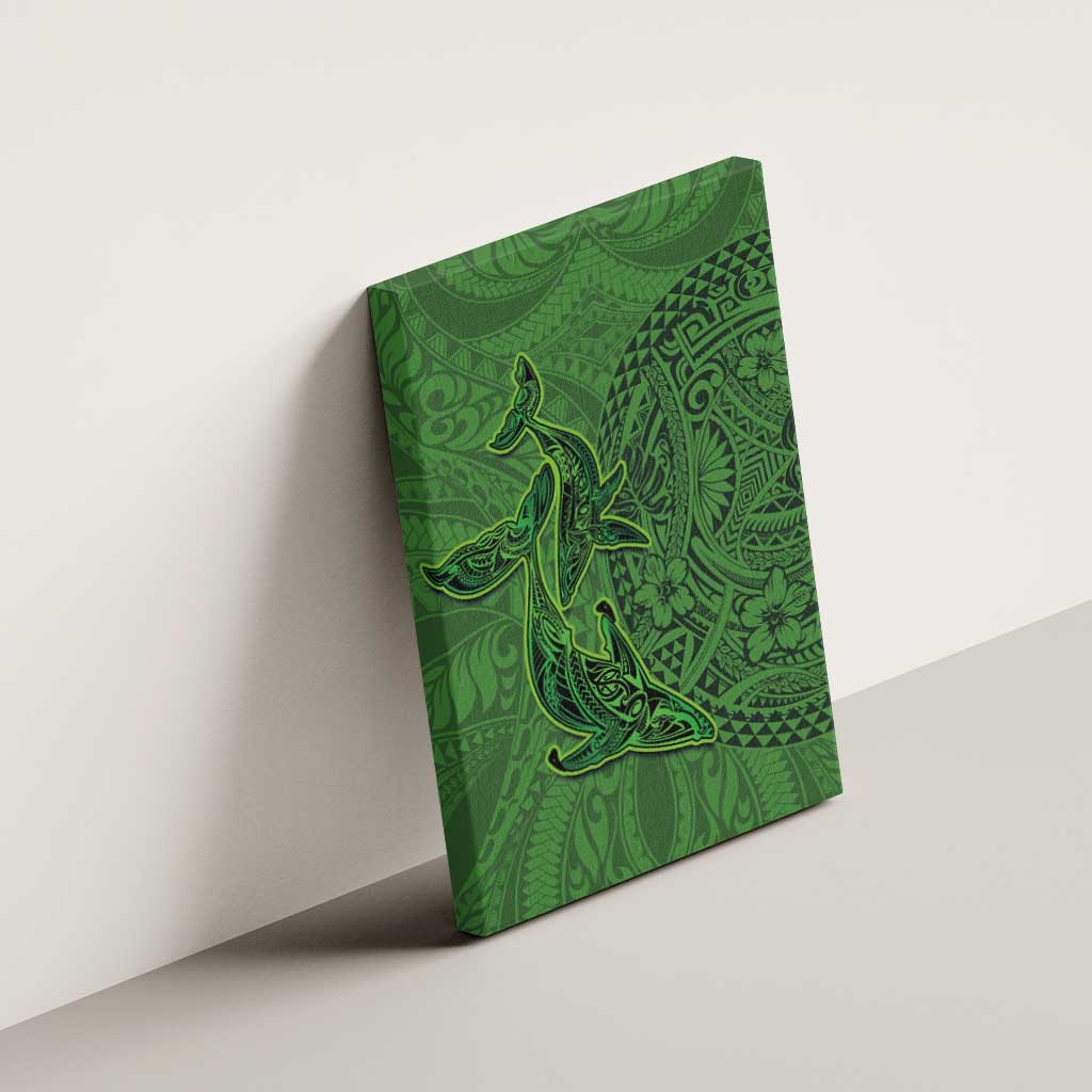 Hawaiian Whales Polynesian Art Motifs Canvas Wall Art Green Color - Polynesian Pride