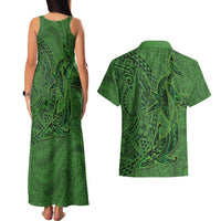 Hawaiian Whales Polynesian Art Motifs Couples Matching Tank Maxi Dress and Hawaiian Shirt Green Color LT03 - Polynesian Pride