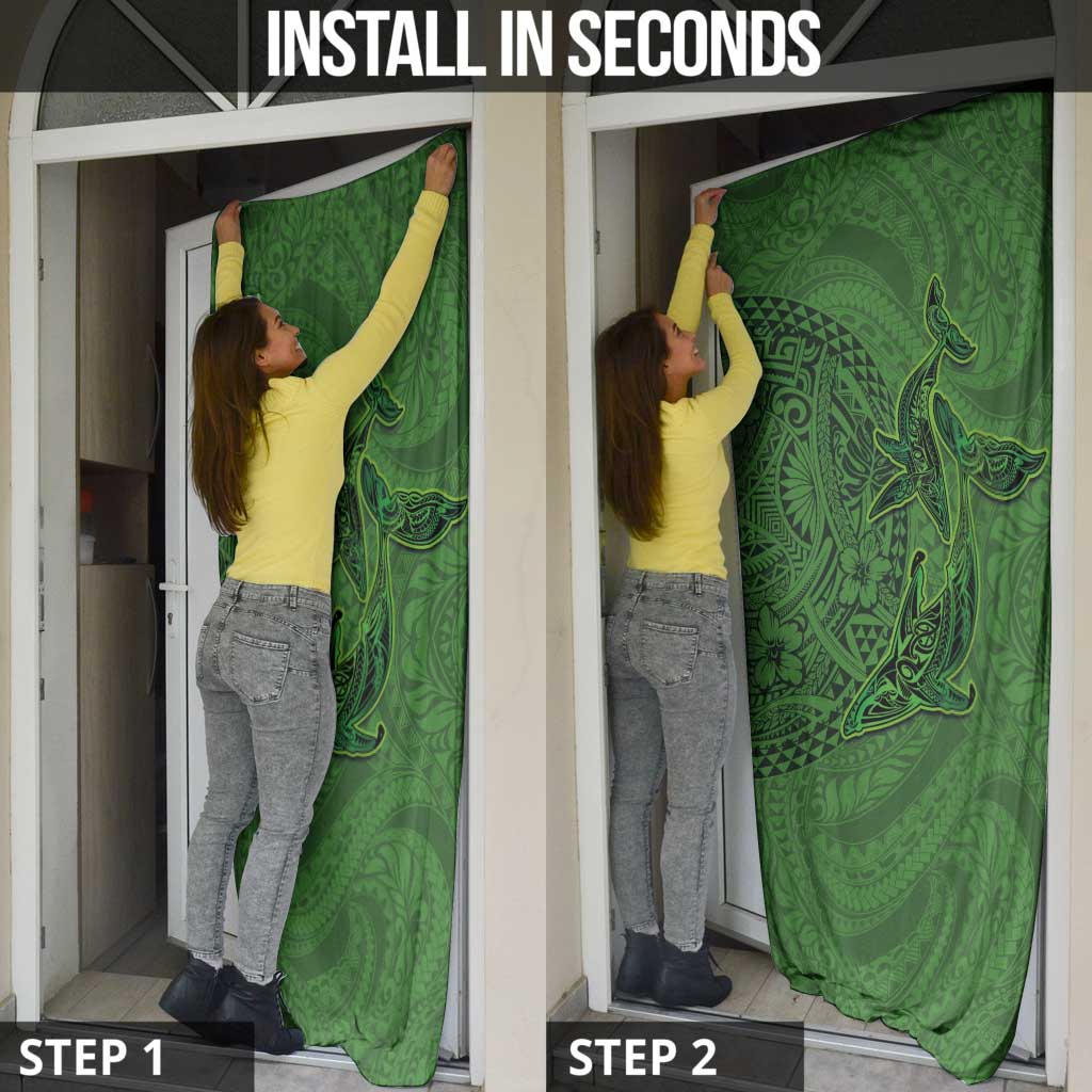 Hawaiian Whales Polynesian Art Motifs Door Cover Green Color - Polynesian Pride