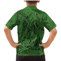 Hawaiian Whales Polynesian Art Motifs Family Matching Mermaid Dress and Hawaiian Shirt Green Color LT03 - Polynesian Pride