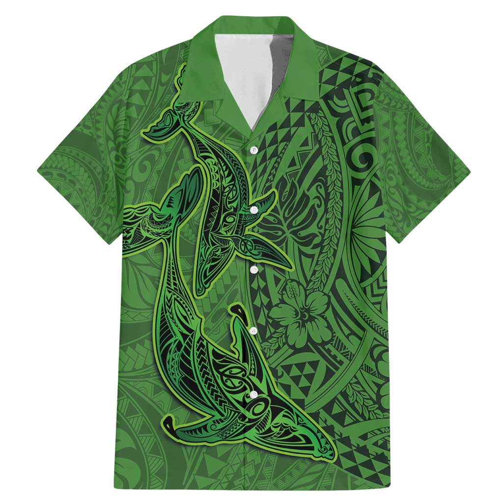 Hawaiian Whales Polynesian Art Motifs Family Matching Mermaid Dress and Hawaiian Shirt Green Color LT03 Dad's Shirt - Short Sleeve Green - Polynesian Pride