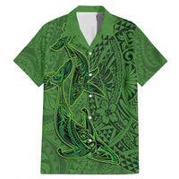 Hawaiian Whales Polynesian Art Motifs Family Matching Mermaid Dress and Hawaiian Shirt Green Color LT03 Dad's Shirt - Short Sleeve Green - Polynesian Pride