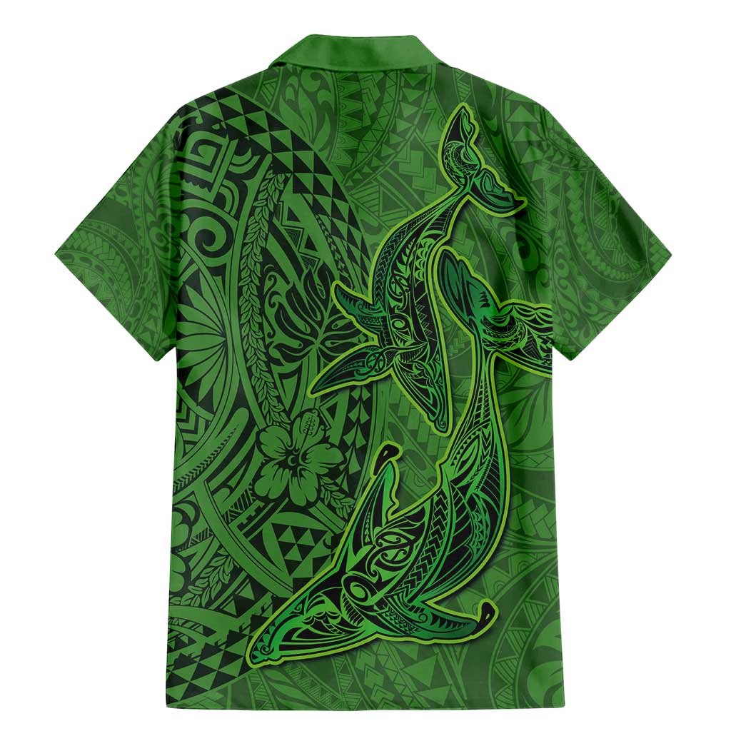 Hawaiian Whales Polynesian Art Motifs Family Matching Mermaid Dress and Hawaiian Shirt Green Color LT03 - Polynesian Pride
