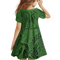 Hawaiian Whales Polynesian Art Motifs Family Matching Off Shoulder Maxi Dress and Hawaiian Shirt Green Color LT03 - Polynesian Pride
