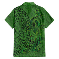 Hawaiian Whales Polynesian Art Motifs Family Matching Off Shoulder Short Dress and Hawaiian Shirt Green Color LT03 - Polynesian Pride