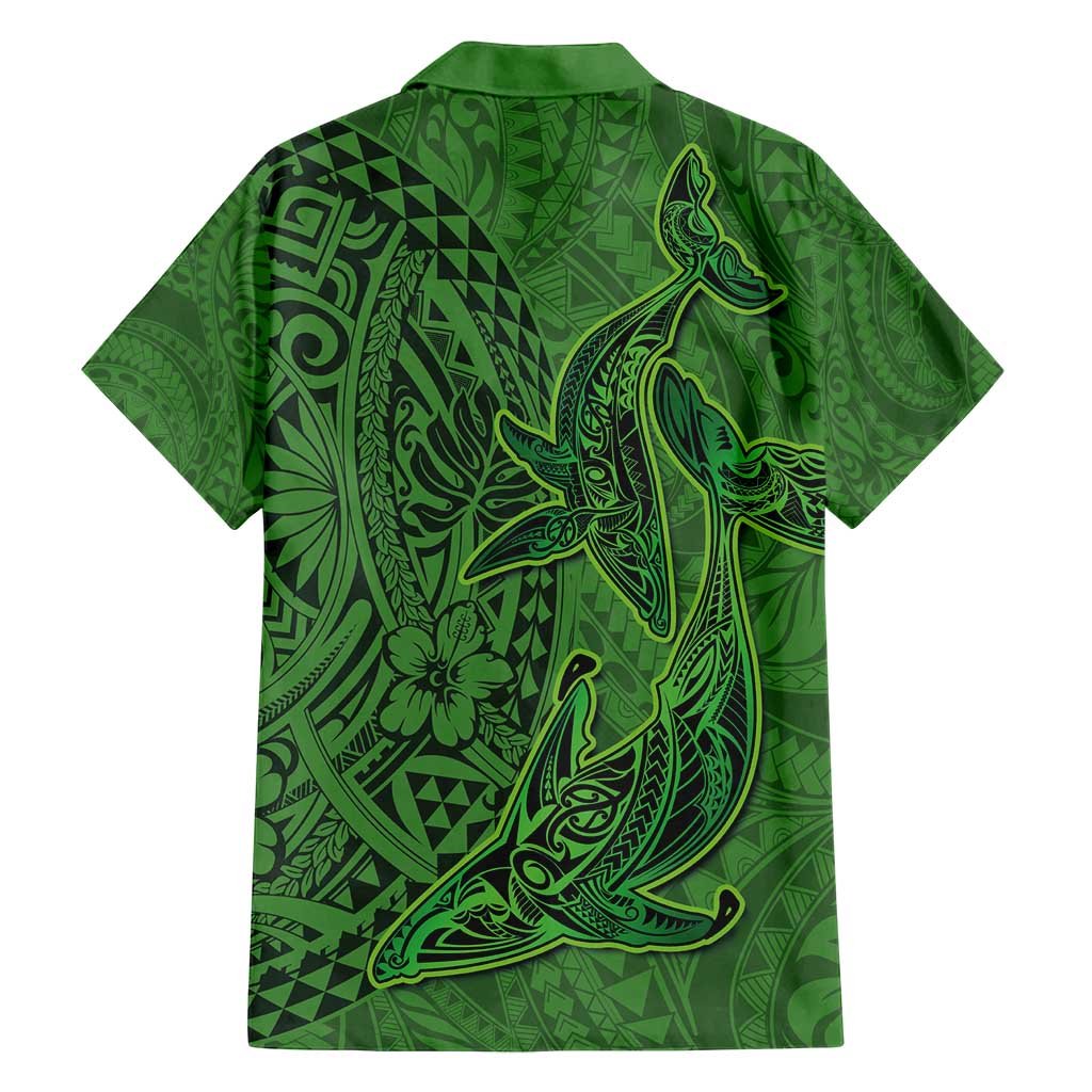 Hawaiian Whales Polynesian Art Motifs Family Matching Puletasi and Hawaiian Shirt Green Color LT03 - Polynesian Pride