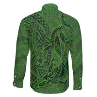 Hawaiian Whales Polynesian Art Motifs Family Matching Summer Maxi Dress and Hawaiian Shirt Green Color LT03 - Polynesian Pride