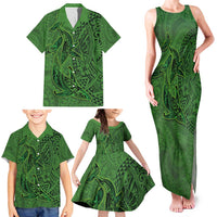 Hawaiian Whales Polynesian Art Motifs Family Matching Tank Maxi Dress and Hawaiian Shirt Green Color LT03 - Polynesian Pride