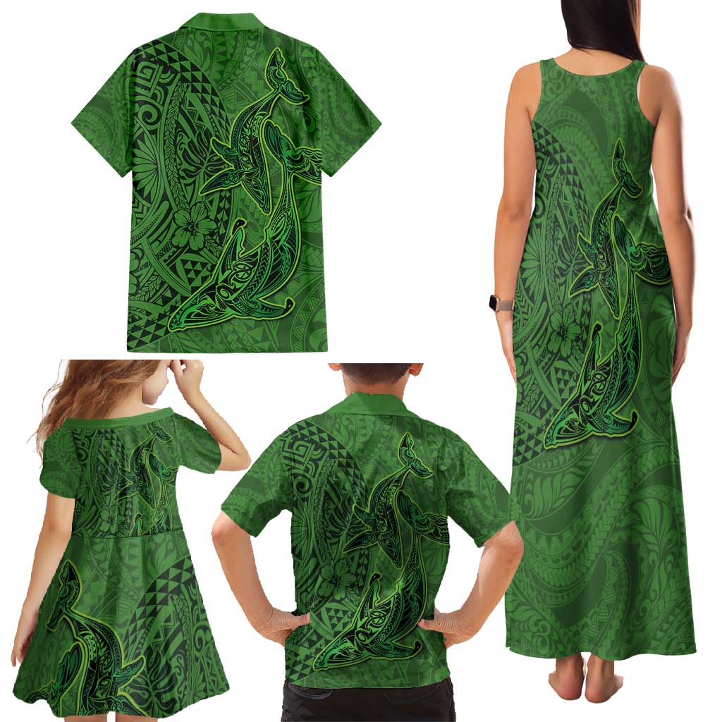 Hawaiian Whales Polynesian Art Motifs Family Matching Tank Maxi Dress and Hawaiian Shirt Green Color LT03 - Polynesian Pride