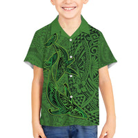 Hawaiian Whales Polynesian Art Motifs Family Matching Tank Maxi Dress and Hawaiian Shirt Green Color LT03 Son's Shirt Green - Polynesian Pride