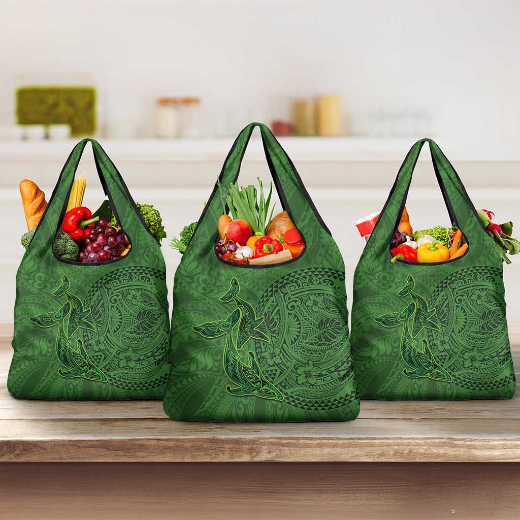Hawaiian Whales Polynesian Art Motifs Grocery Bag Green Color - Polynesian Pride