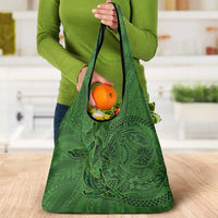 Hawaiian Whales Polynesian Art Motifs Grocery Bag Green Color - Polynesian Pride