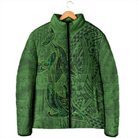 Hawaiian Whales Polynesian Art Motifs Padded Jacket Green Color - Polynesian Pride