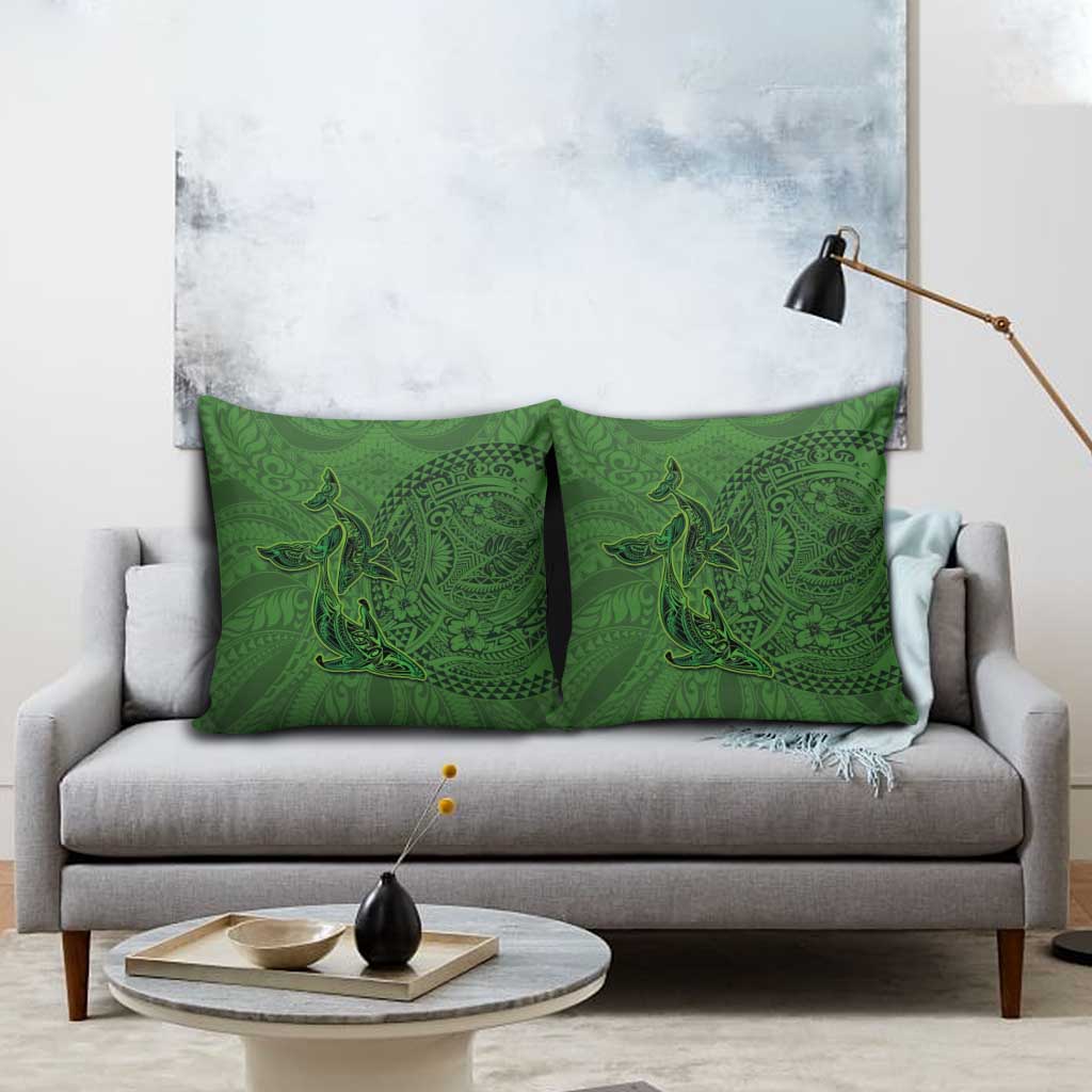 Hawaiian Whales Polynesian Art Motifs Pillow Cover Green Color - Polynesian Pride