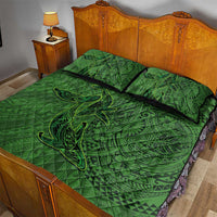Hawaiian Whales Polynesian Art Motifs Quilt Bed Set Green Color LT03 - Polynesian Pride