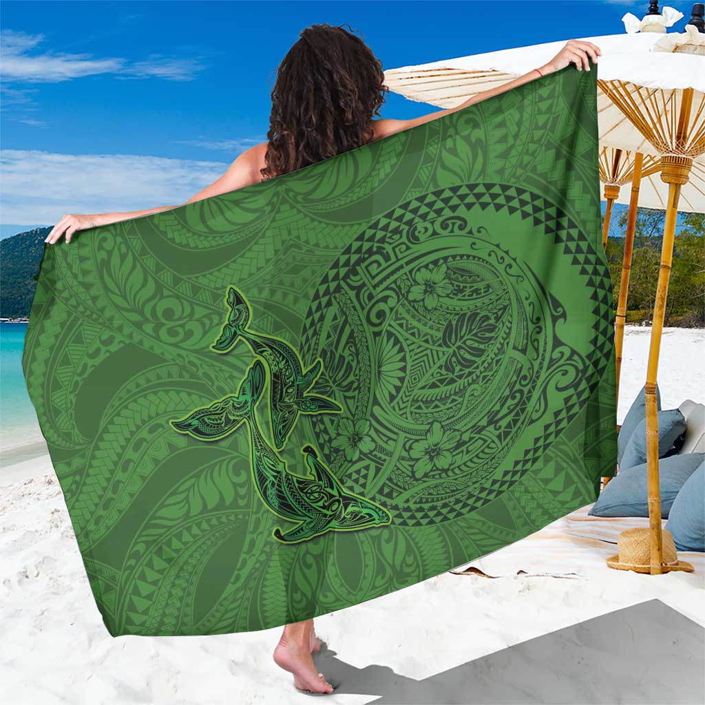 Hawaiian Whales Polynesian Art Motifs Sarong Green Color - Polynesian Pride