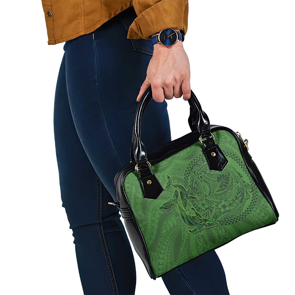 Hawaiian Whales Polynesian Art Motifs Shoulder Handbag Green Color - Polynesian Pride