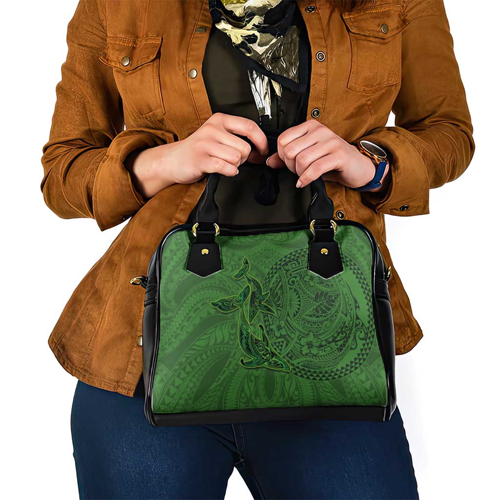 Hawaiian Whales Polynesian Art Motifs Shoulder Handbag Green Color - Polynesian Pride