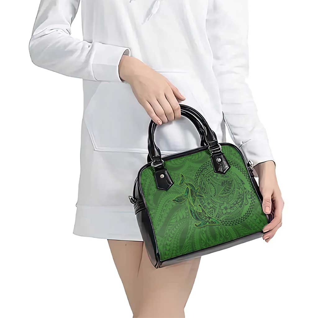 Hawaiian Whales Polynesian Art Motifs Shoulder Handbag Green Color - Polynesian Pride