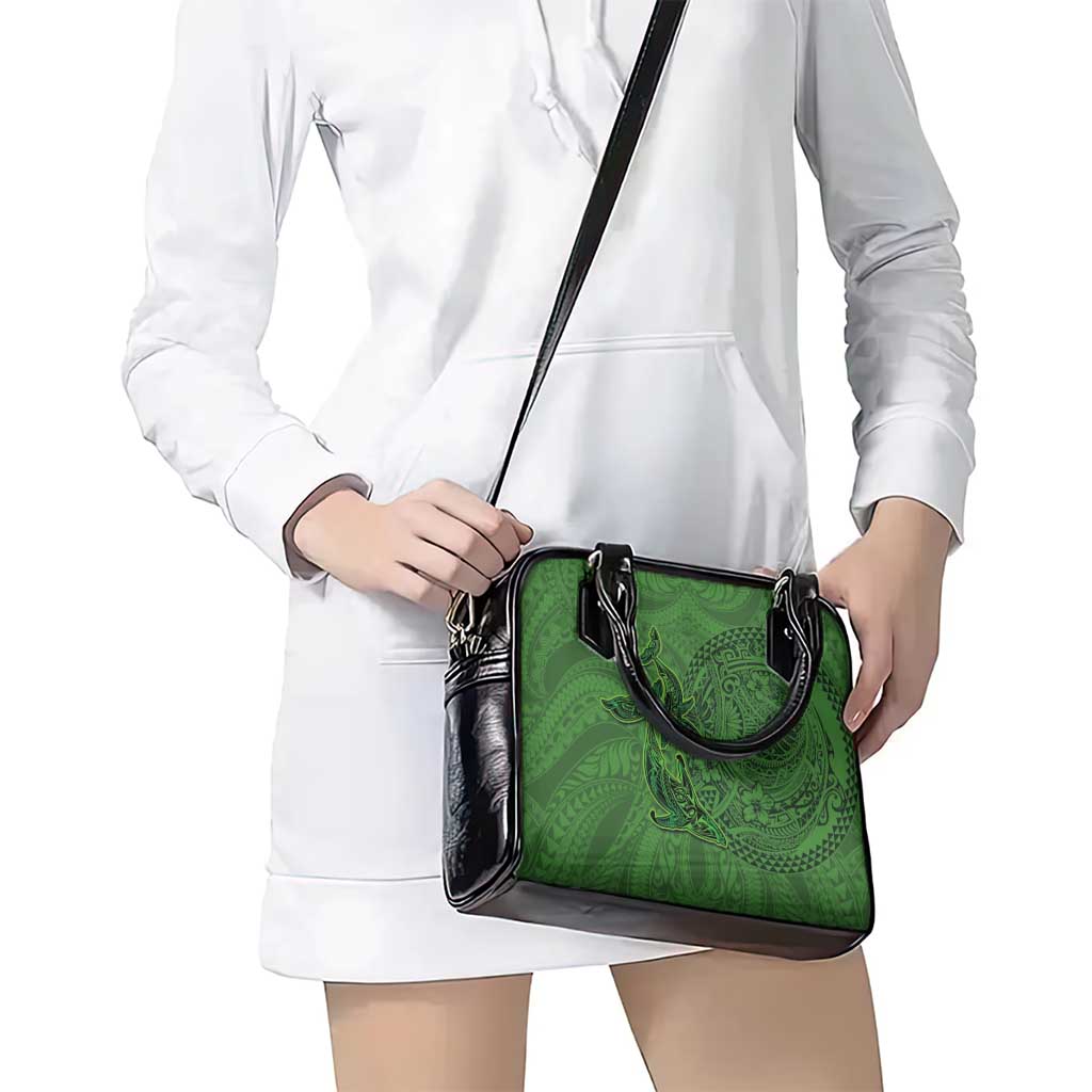 Hawaiian Whales Polynesian Art Motifs Shoulder Handbag Green Color - Polynesian Pride