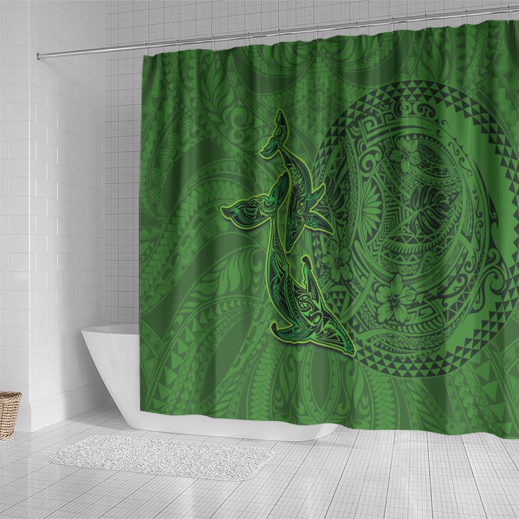 Hawaiian Whales Polynesian Art Motifs Shower Curtain Green Color LT03 - Polynesian Pride