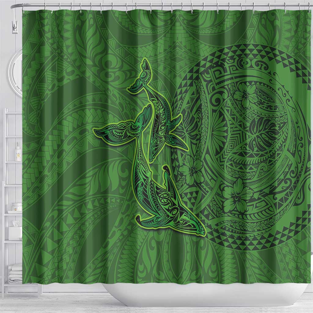 Hawaiian Whales Polynesian Art Motifs Shower Curtain Green Color LT03 - Polynesian Pride