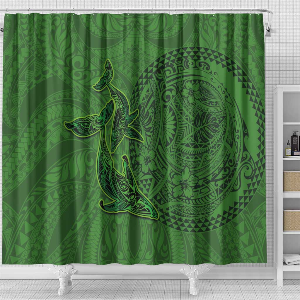 Hawaiian Whales Polynesian Art Motifs Shower Curtain Green Color LT03 - Polynesian Pride