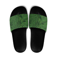 Hawaiian Whales Polynesian Art Motifs Slide Sandals Green Color LT03 Green - Polynesian Pride