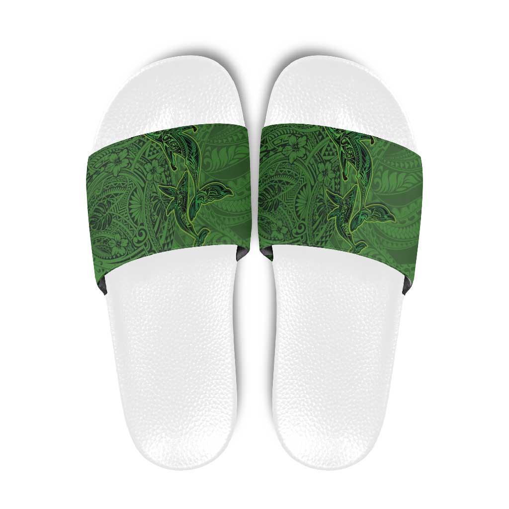 Hawaiian Whales Polynesian Art Motifs Slide Sandals Green Color LT03 Green - Polynesian Pride