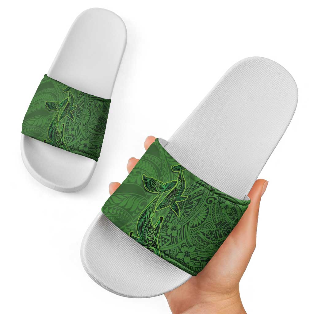 Hawaiian Whales Polynesian Art Motifs Slide Sandals Green Color LT03 - Polynesian Pride