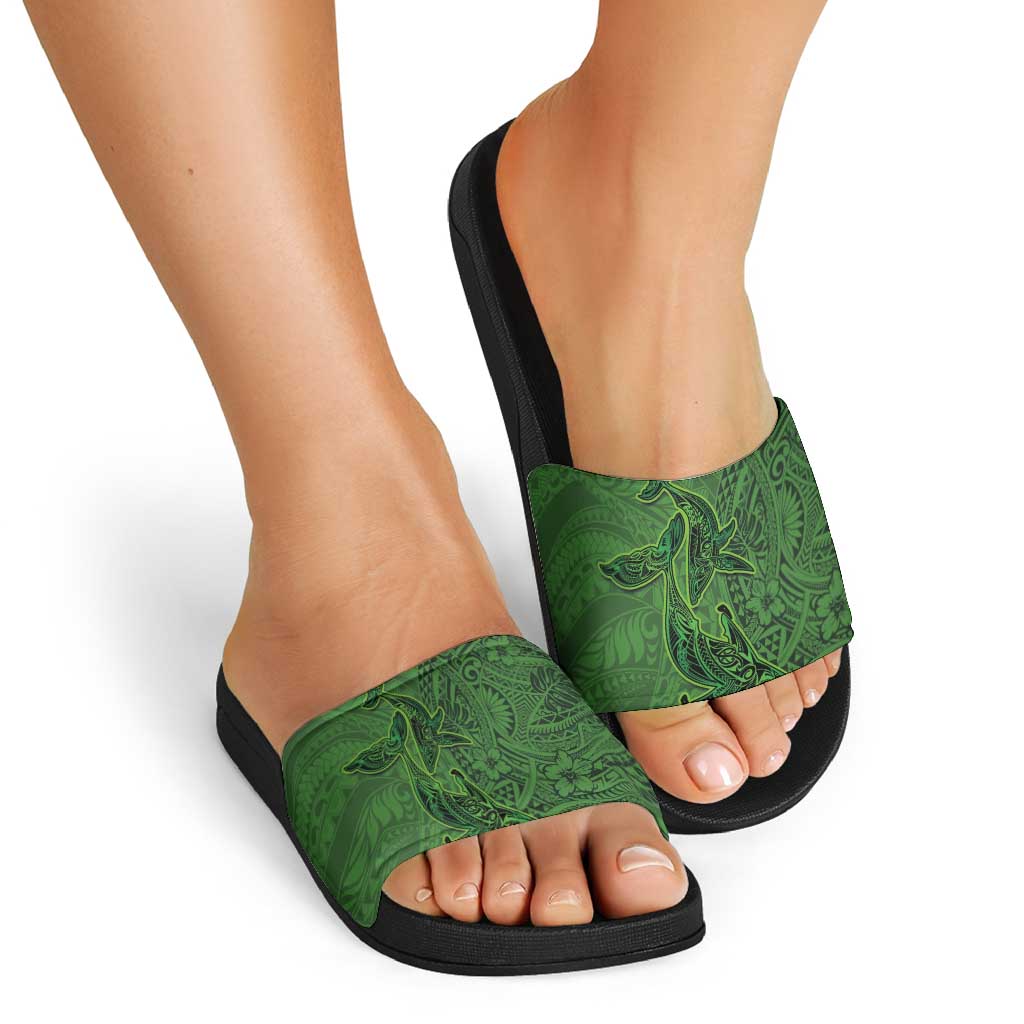 Hawaiian Whales Polynesian Art Motifs Slide Sandals Green Color LT03 - Polynesian Pride