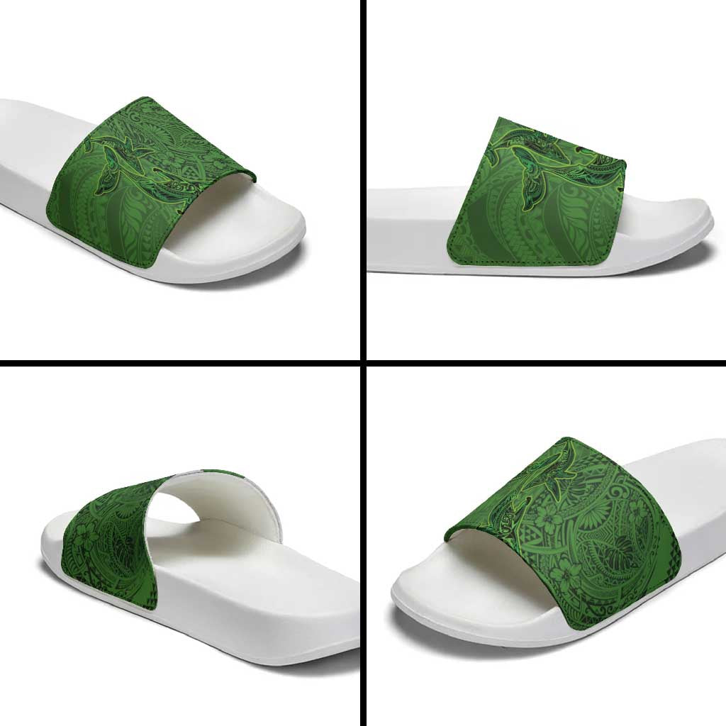 Hawaiian Whales Polynesian Art Motifs Slide Sandals Green Color LT03 - Polynesian Pride
