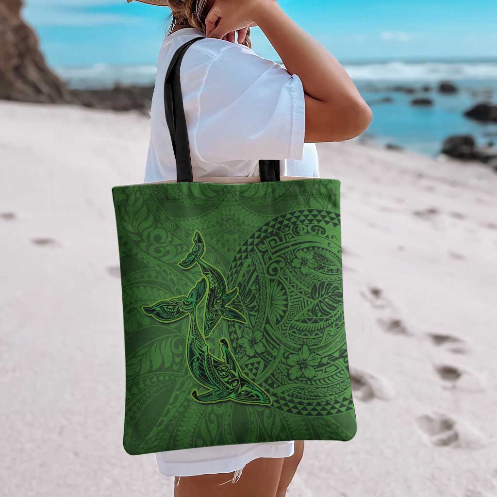Hawaiian Whales Polynesian Art Motifs Tote Bag Green Color LT03 - Polynesian Pride