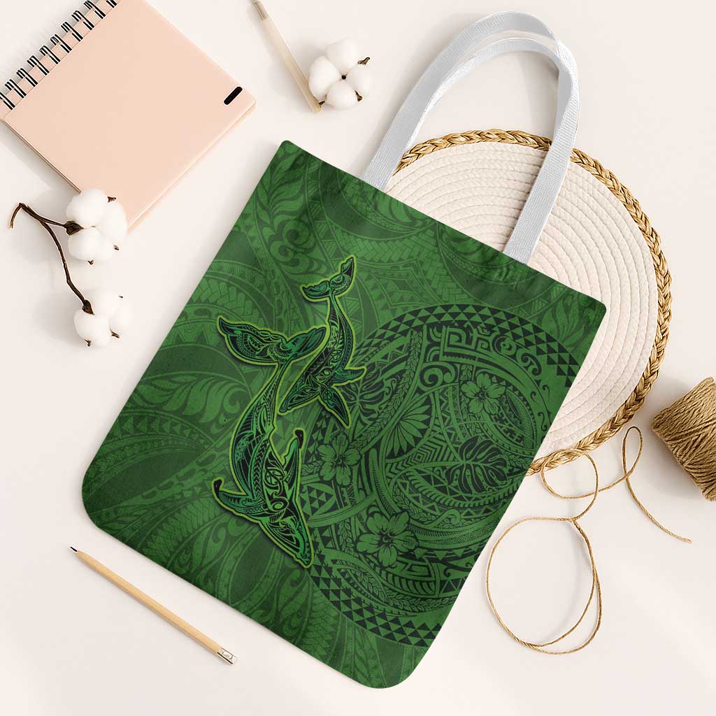 Hawaiian Whales Polynesian Art Motifs Tote Bag Green Color LT03 White Strap One Size Green - Polynesian Pride