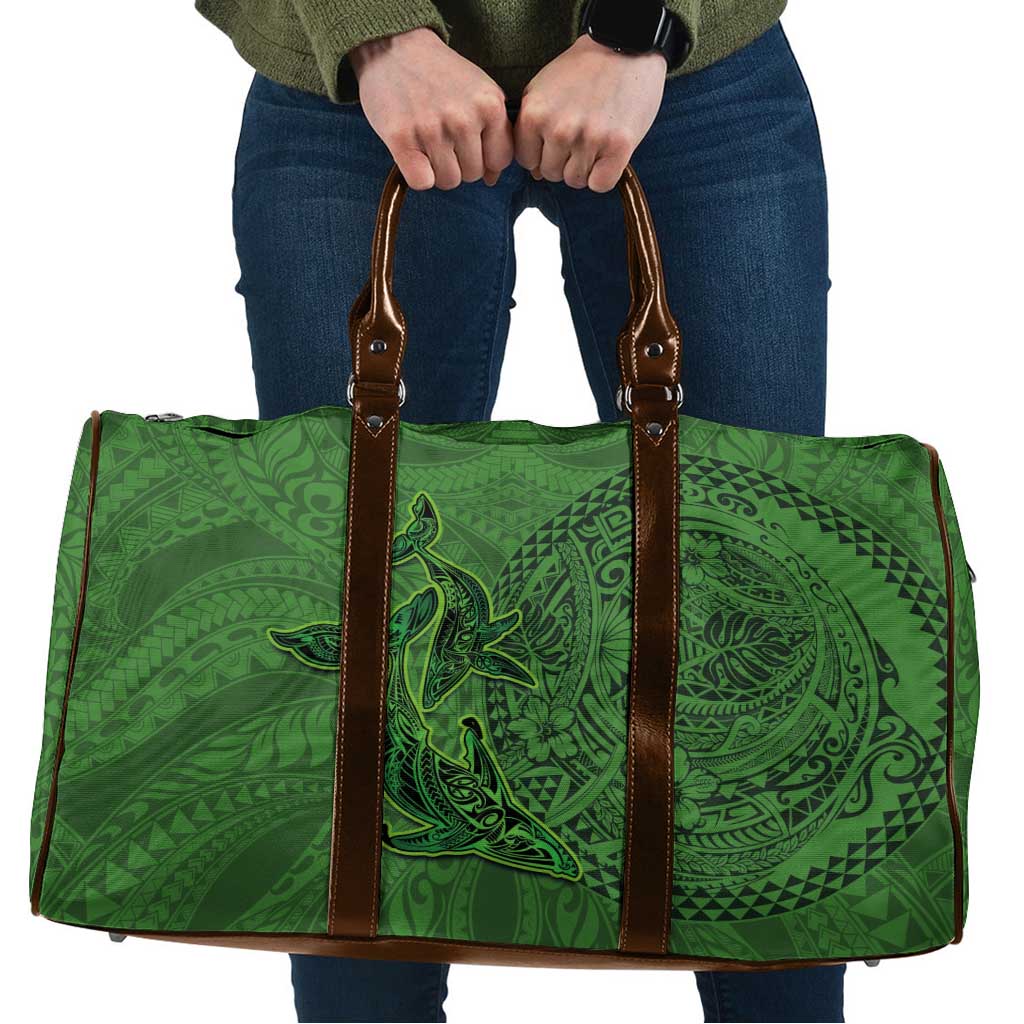 Hawaiian Whales Polynesian Art Motifs Travel Bag Green Color - Polynesian Pride