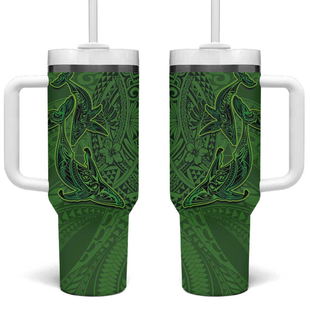Hawaiian Whales Polynesian Art Motifs Tumbler With Handle Green Color - Polynesian Pride